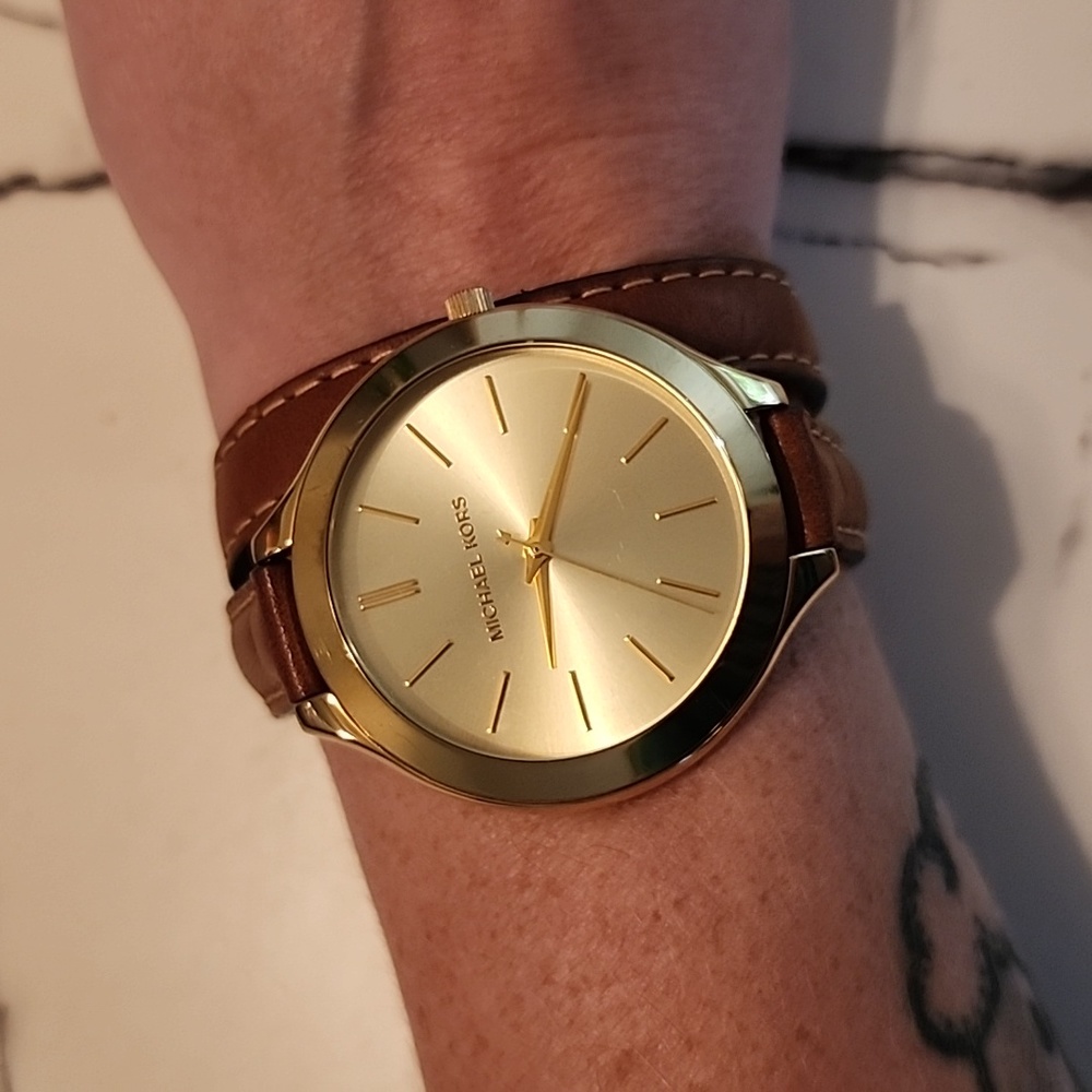 Michael Kors leather wrap around gold watch